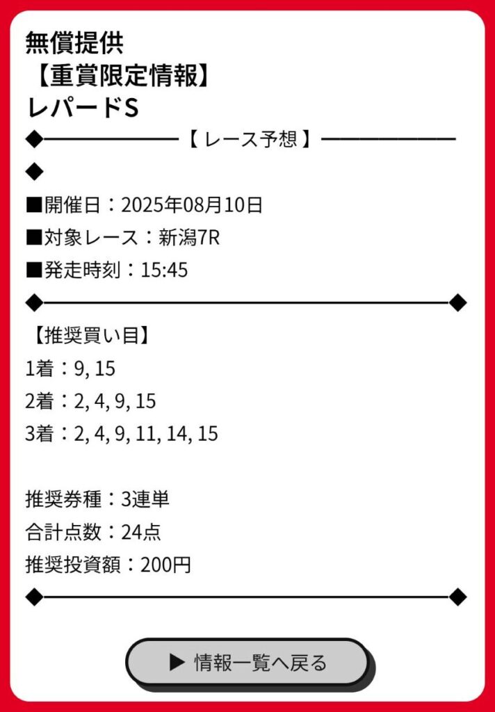 うまマル - レパードステークス買い目