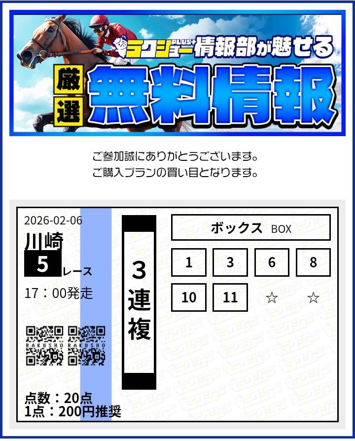 ラクショープラスの無料予想買い目